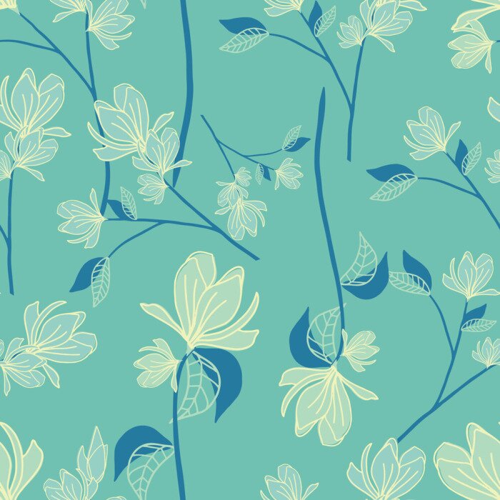 Tapete seamless floral pattern with hand drawn magnolia flowers. creative floral designs for fabric, wrapping, wallpaper, textile, apparel. vector illustration