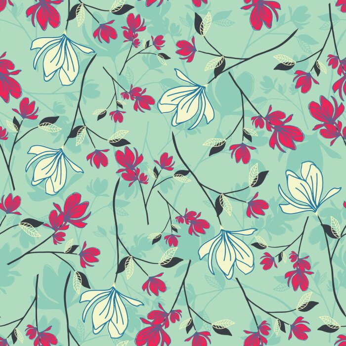 Tapete seamless floral pattern with hand drawn magnolia flowers. creative floral designs for fabric, wrapping, wallpaper, textile, apparel. vector illustration