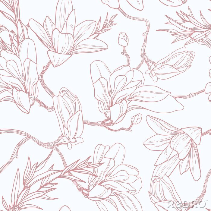 Tapete Seamless floral pattern with magnolia.