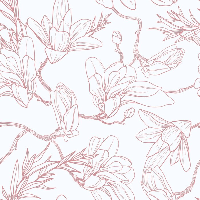 Tapete Seamless floral pattern with magnolia.