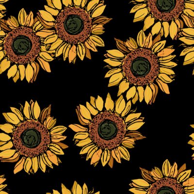 Seamless floral pattern with sunflower blossom.	