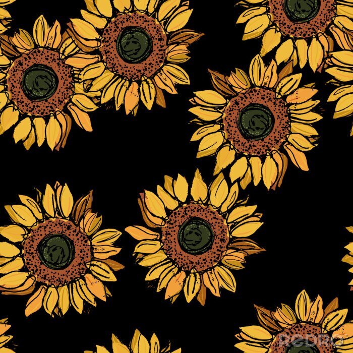 Tapete Seamless floral pattern with sunflower blossom.	