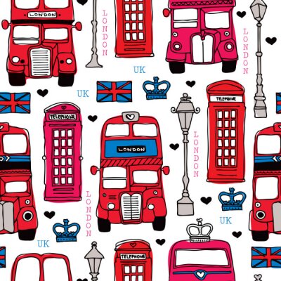 Tapete Seamless love London UK reise rot icon Hintergrundmuster