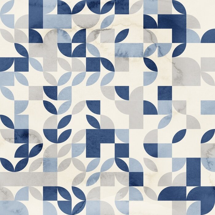 Tapete Seamless mid century retro watercolor geometric surface pattern design for print. High quality illustration. Aesthetic watercolor paint contemporary pastel collage composition. Subtle elegant design.