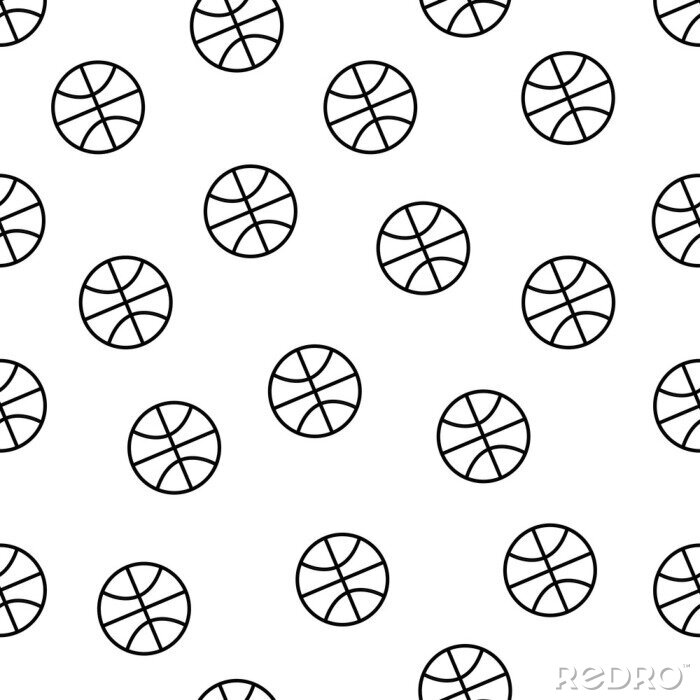 Tapete Seamless minimalistic basketball pattern in black and white tone isolated on white background, sport equipment vector wallpaper for textile print, page fill, repeating background.