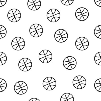 Tapete Seamless minimalistic basketball pattern in black and white tone isolated on white background, sport equipment vector wallpaper for textile print, page fill, repeating background.