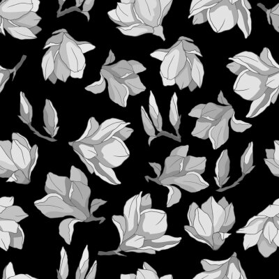 Tapete seamless pattern in monochrome gray, with magnolia flowers, wallpaper ornament, wrapping paper