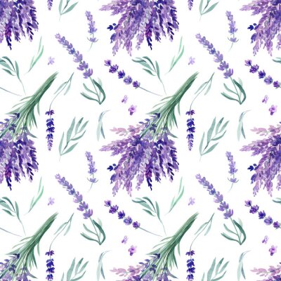 Tapete seamless pattern, lavender watercolor on an isolated white background, hand drawing