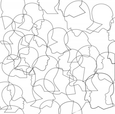 Tapete Seamless pattern of a crowd of many different people profile heads. Vector background.