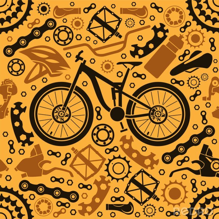 Tapete Seamless pattern of bicycle parts. Vector image.