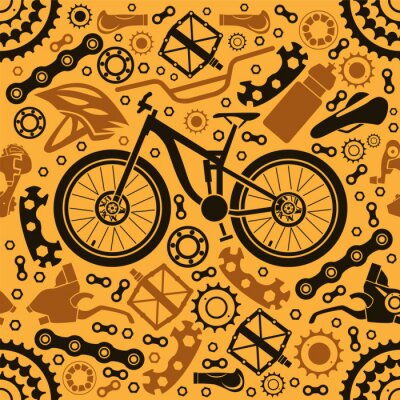 Tapete Seamless pattern of bicycle parts. Vector image.
