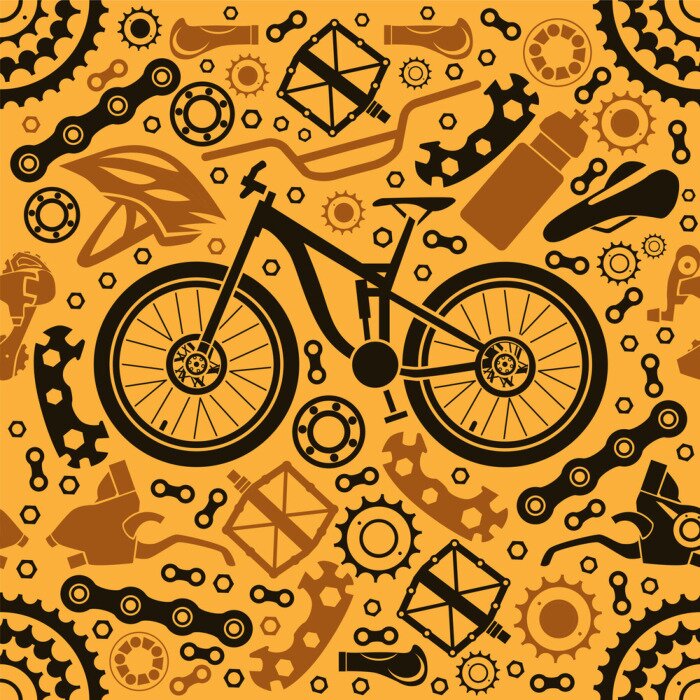 Tapete Seamless pattern of bicycle parts. Vector image.