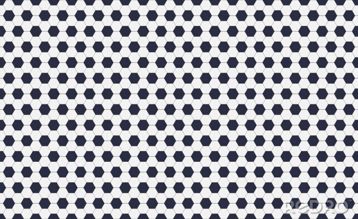 Tapete Seamless pattern of soccer or football with black and white hexagons. Horizontal, traditional sport texture of ball for game. Easily resizable and color, vector illustration.