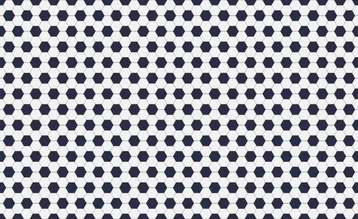 Tapete Seamless pattern of soccer or football with black and white hexagons. Horizontal, traditional sport texture of ball for game. Easily resizable and color, vector illustration.