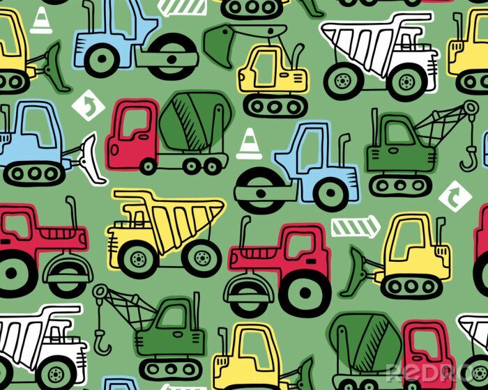 Tapete Seamless pattern vector of construction vehicles cartoon