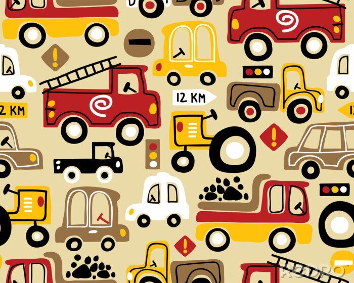 Tapete Seamless pattern vector with vehicles cartoon