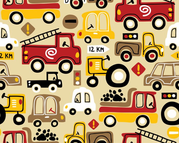 Tapete Seamless pattern vector with vehicles cartoon