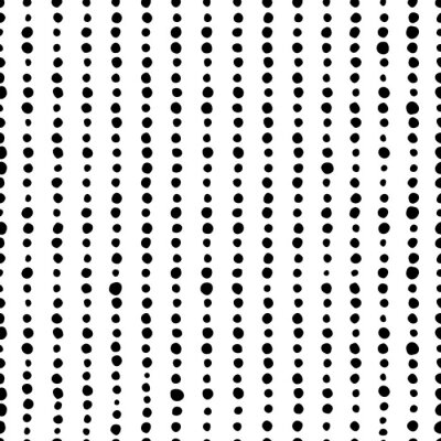 Tapete Seamless pattern. Vertical lines of black circles of different sizes and shapes isolated on white background. Art Texture for print, wallpaper, home decor, textile, package design