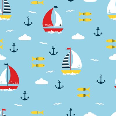 Tapete seamless pattern with cartoon boats