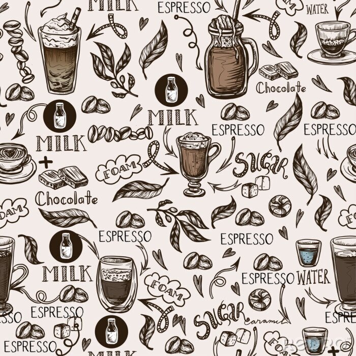 Tapete Seamless pattern with coffee cups. Vector.