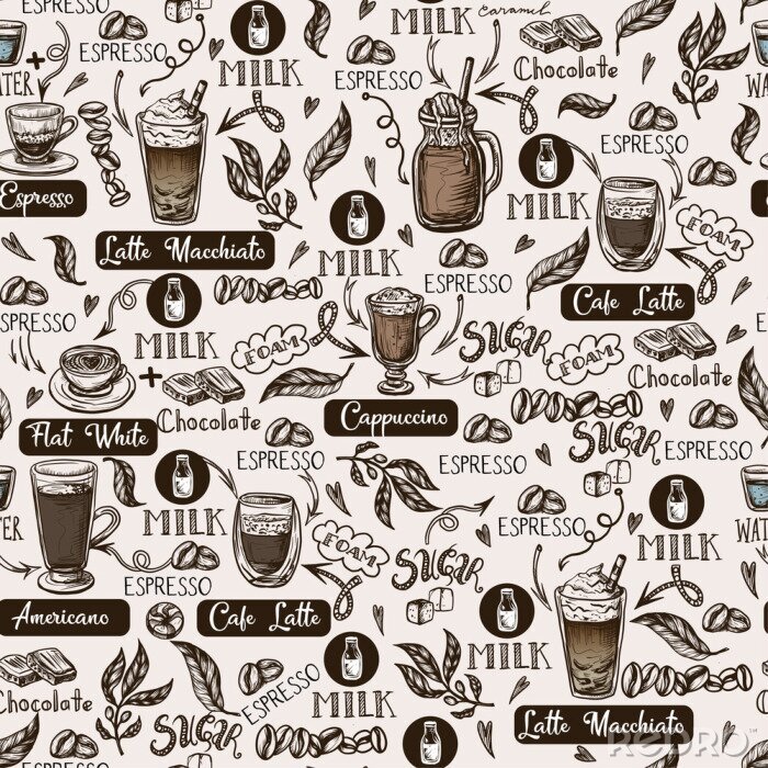 Tapete Seamless pattern with coffee cups. Vector.