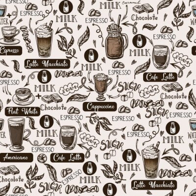Tapete Seamless pattern with coffee cups. Vector.