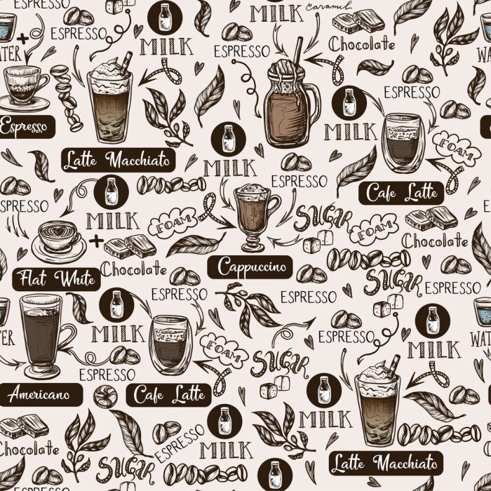 Tapete Seamless pattern with coffee cups. Vector.