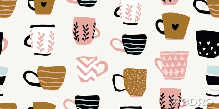 Tapete Seamless pattern with cups of coffee, scandinavian