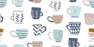 Tapete Seamless pattern with cups of coffee, scandinavian