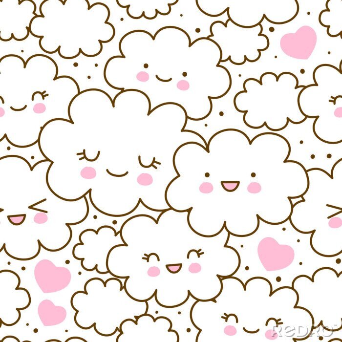 Tapete Seamless pattern with cute cartoon clouds for Your kawaii design