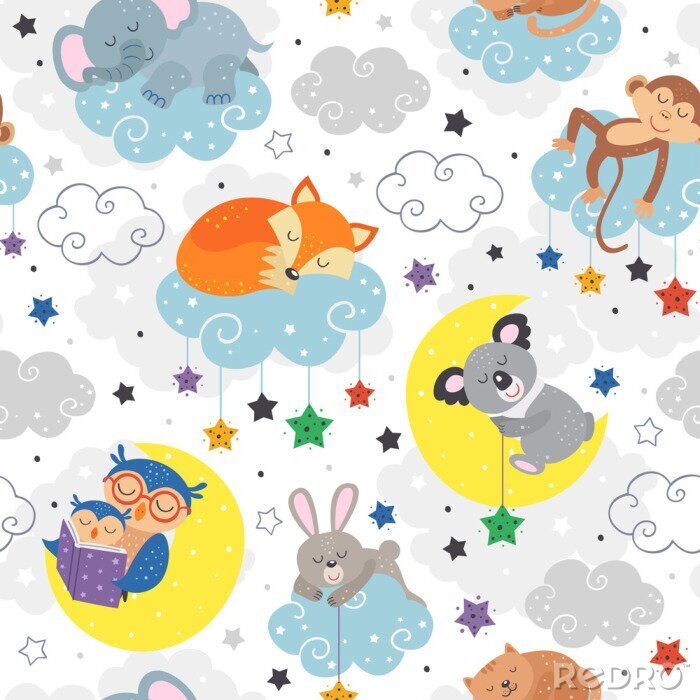 Tapete seamless pattern with cute sleeping animals  - vector illustration, eps    