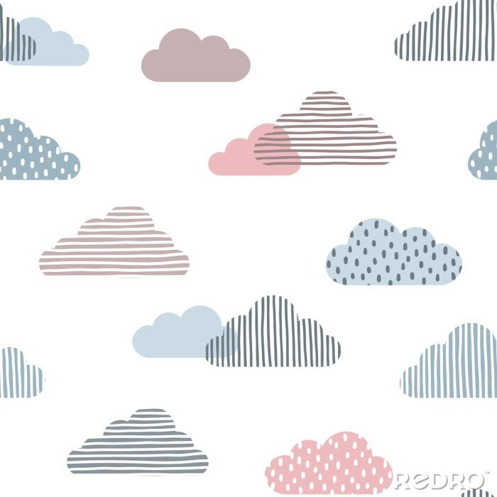Tapete Seamless pattern with doodle clouds in trendy pastel colors