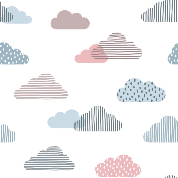 Tapete Seamless pattern with doodle clouds in trendy pastel colors