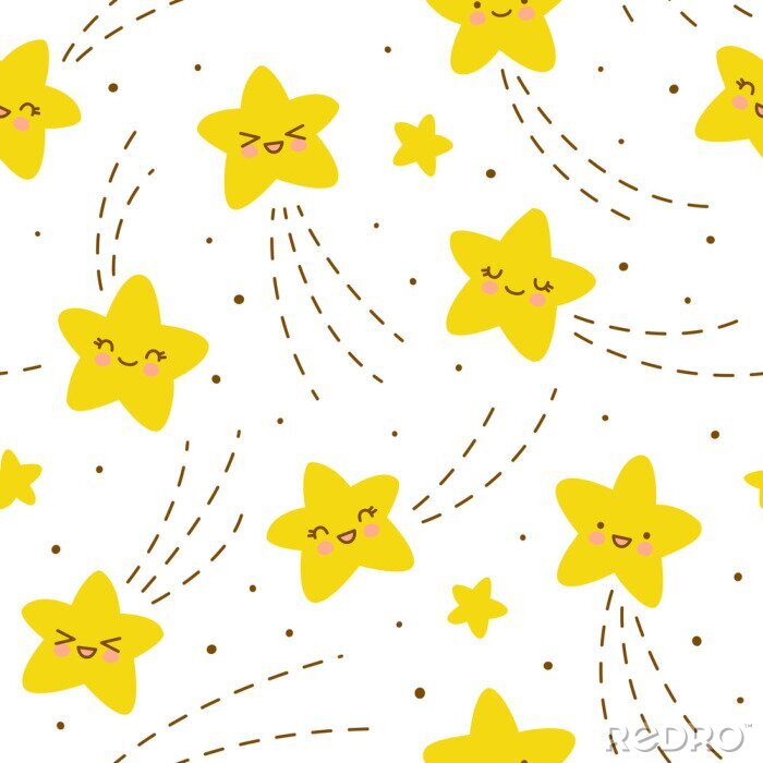 Tapete Seamless pattern with kawaii stars