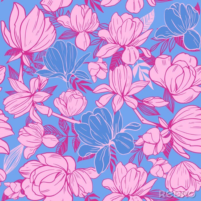 Tapete Seamless pattern with magnolia flowers. Vector illustration