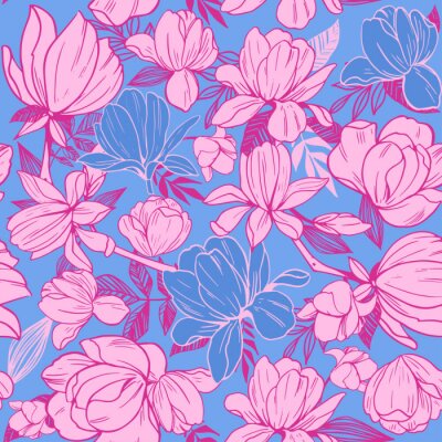 Tapete Seamless pattern with magnolia flowers. Vector illustration
