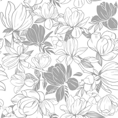 Tapete Seamless pattern with magnolia flowers. Vector illustration