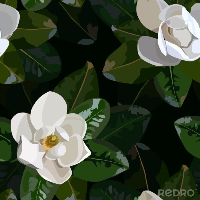 Tapete seamless pattern with magnolia leaves and flowers