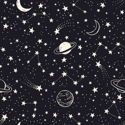 Tapete Seamless pattern with planets, constellations and stars