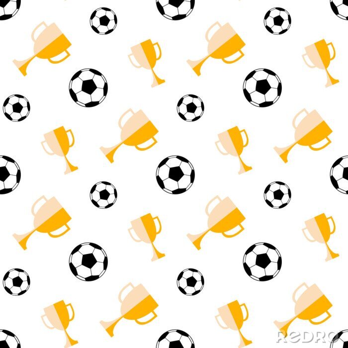 Tapete Seamless pattern with soccer ball and winner cup. Vector football background