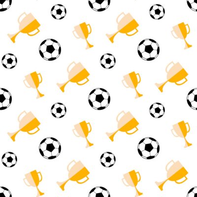 Tapete Seamless pattern with soccer ball and winner cup. Vector football background