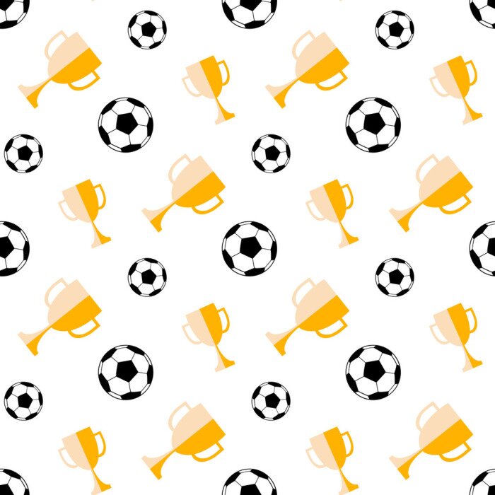 Tapete Seamless pattern with soccer ball and winner cup. Vector football background
