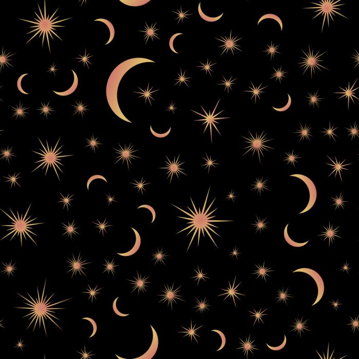 Tapete Seamless pattern with suns, moons and stars. Vector gold and black illustration. Print could be used for textile, zodiac star yoga mat, underwear