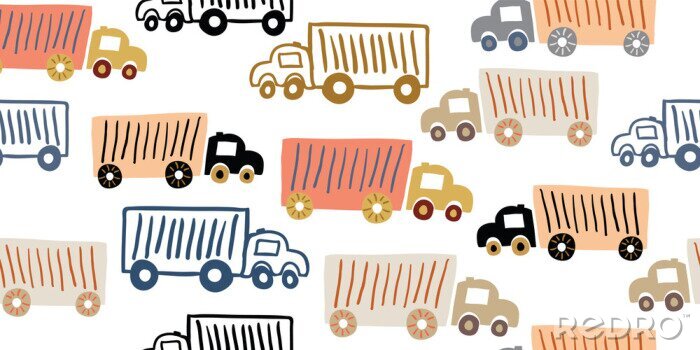 Tapete seamless pattern with toy trucks, kids pattern