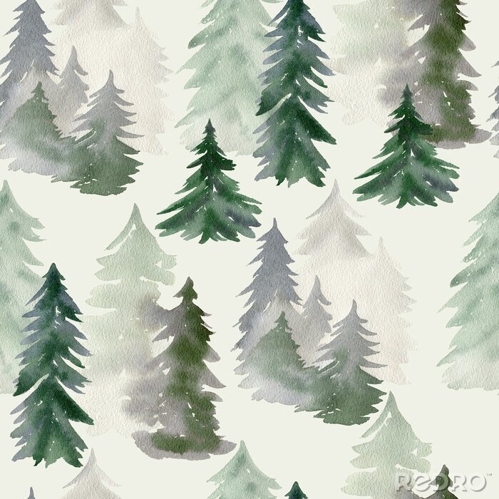 Tapete Seamless pattern with watercolor tree.