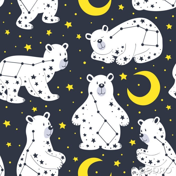 Tapete seamless pattern with white bear and constellation Ursa Major  - vector illustration, eps