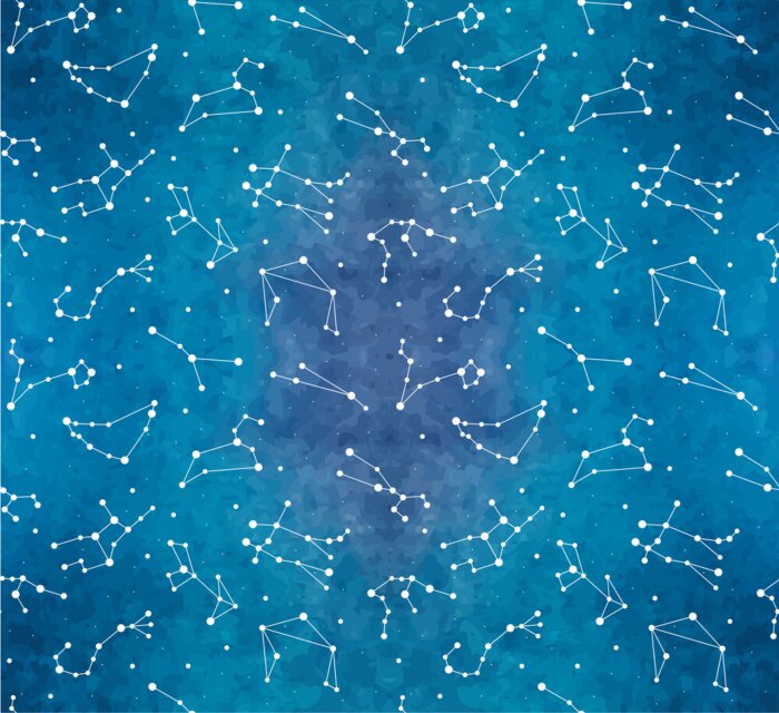 Tapete Seamless pattern with zodiac constellations on watercolor background. Vector zodiac signs.