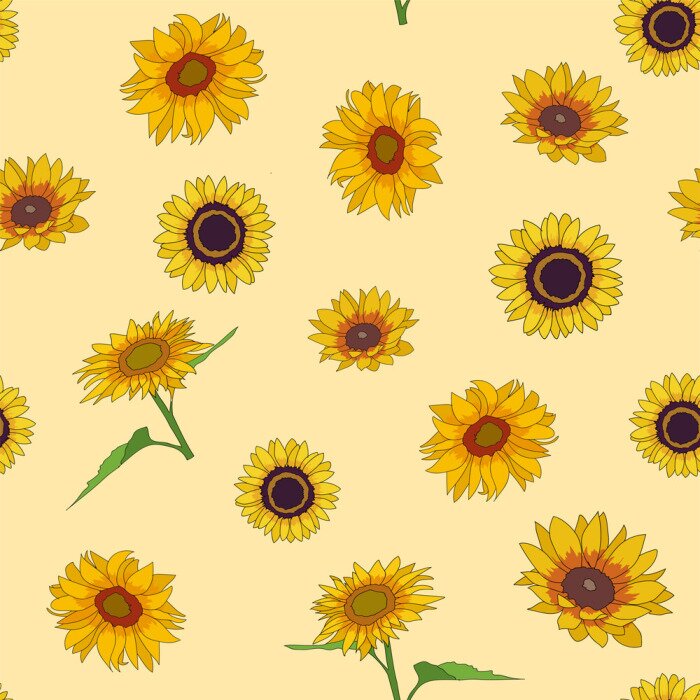 Tapete Seamless repeating pattern of sunflowers for wallpaper 