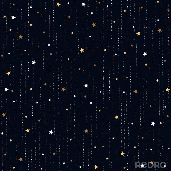 Tapete Seamless space pattern with gold star rain on dark blue background