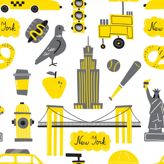 Tapete Seamless vector pattern with New York city symbols